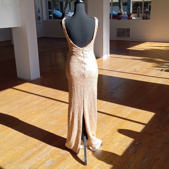 Light gold Full length sequin gown - Picture 5 of 10